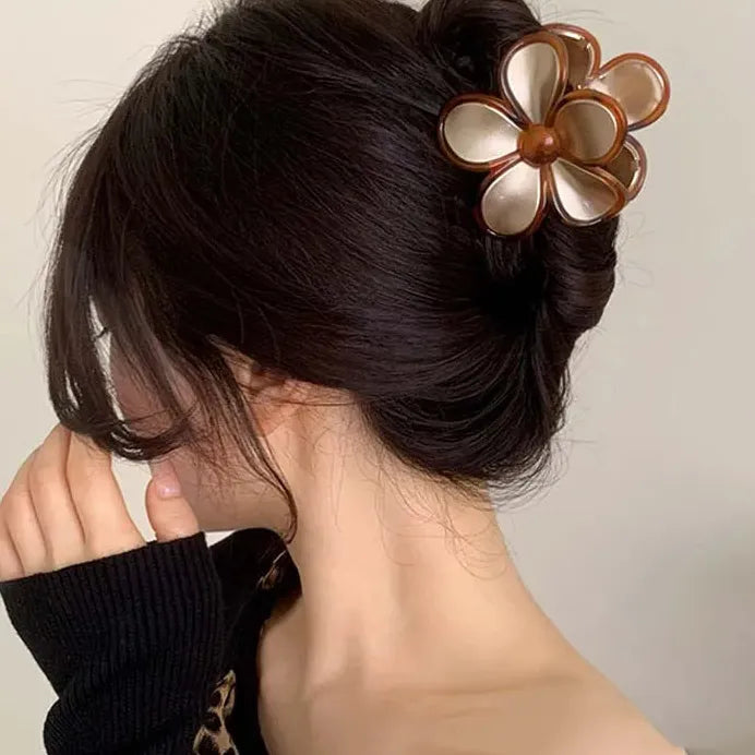Glossy Acrylic Five Petal Flower Hair Claw Clip Floral Ponytail Accessory