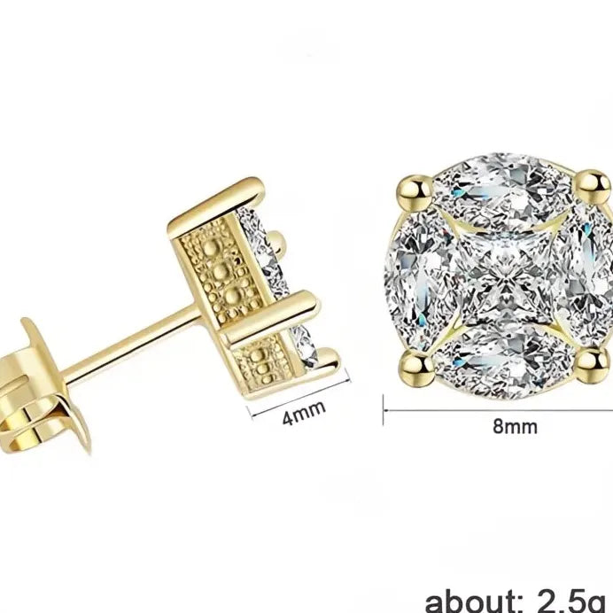 Gold Cubic Zirconia Geometric Square Marquise Stud Earrings for Men & Women