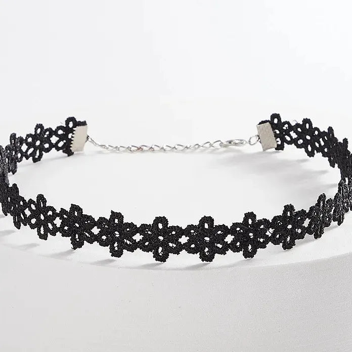 Black Lace Geometric Pendant Choker Necklace for Women Stylish Jewelry Gift