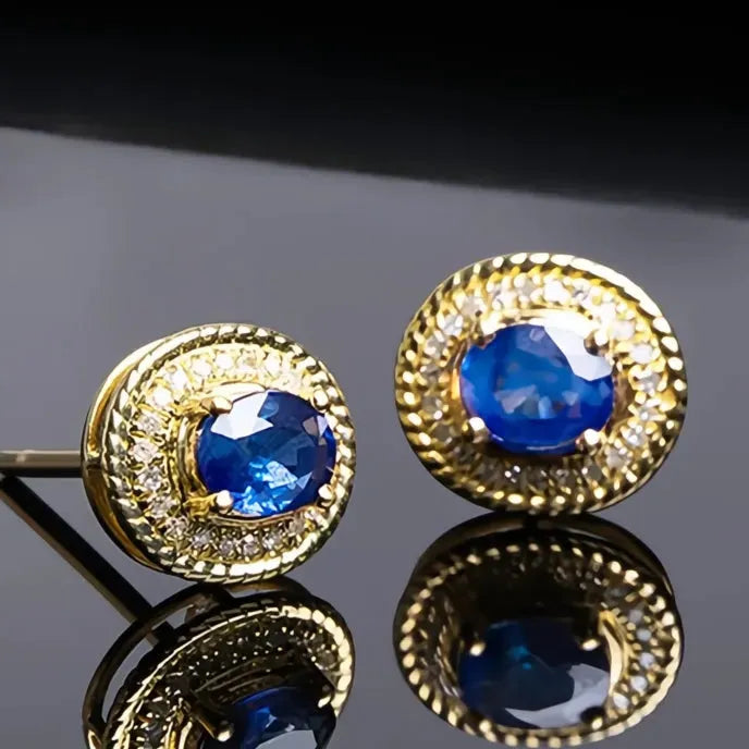 Gold Color Blue Cubic Zirconia Geometric Stud Earrings for Women Fashion Jewelry Gift