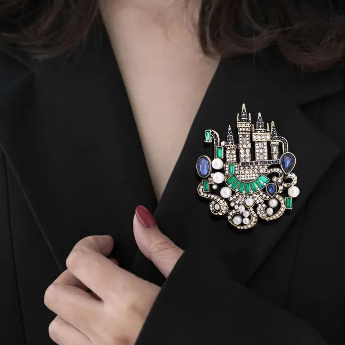 Classic Castle Brooch Pin Elegant Wedding Gift for Men and Women