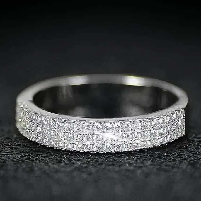 Classic Women’s Band Ring Full Paved Cubic Zirconia Crystal Wedding Engagement Party Jewelry