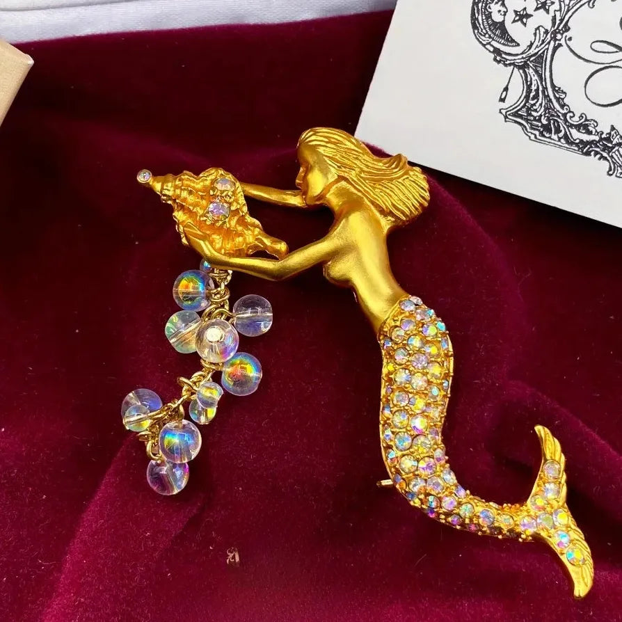 Luxury Mermaid Tassel Brooch Pin Jewelry for Men Women Party Accessory