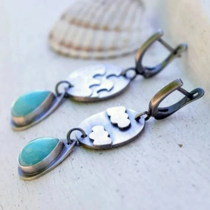 Imitation Moonstone Drop Earrings Blue Gemstone Zinc Alloy Cloud Moon Design