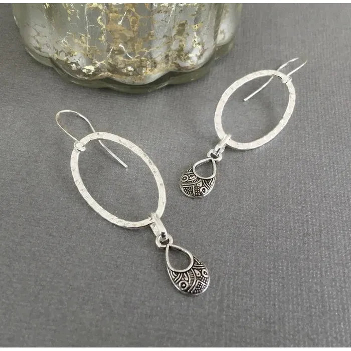Retro Silver Oval Drop Earrings Zinc Alloy Classic Jewelry for Women Gifts