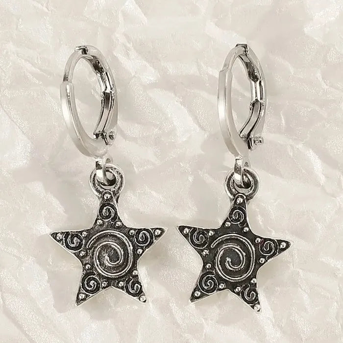 Vintage Punk Zinc Alloy Pink Crystal Cross Hoop Earrings Y2K Party
