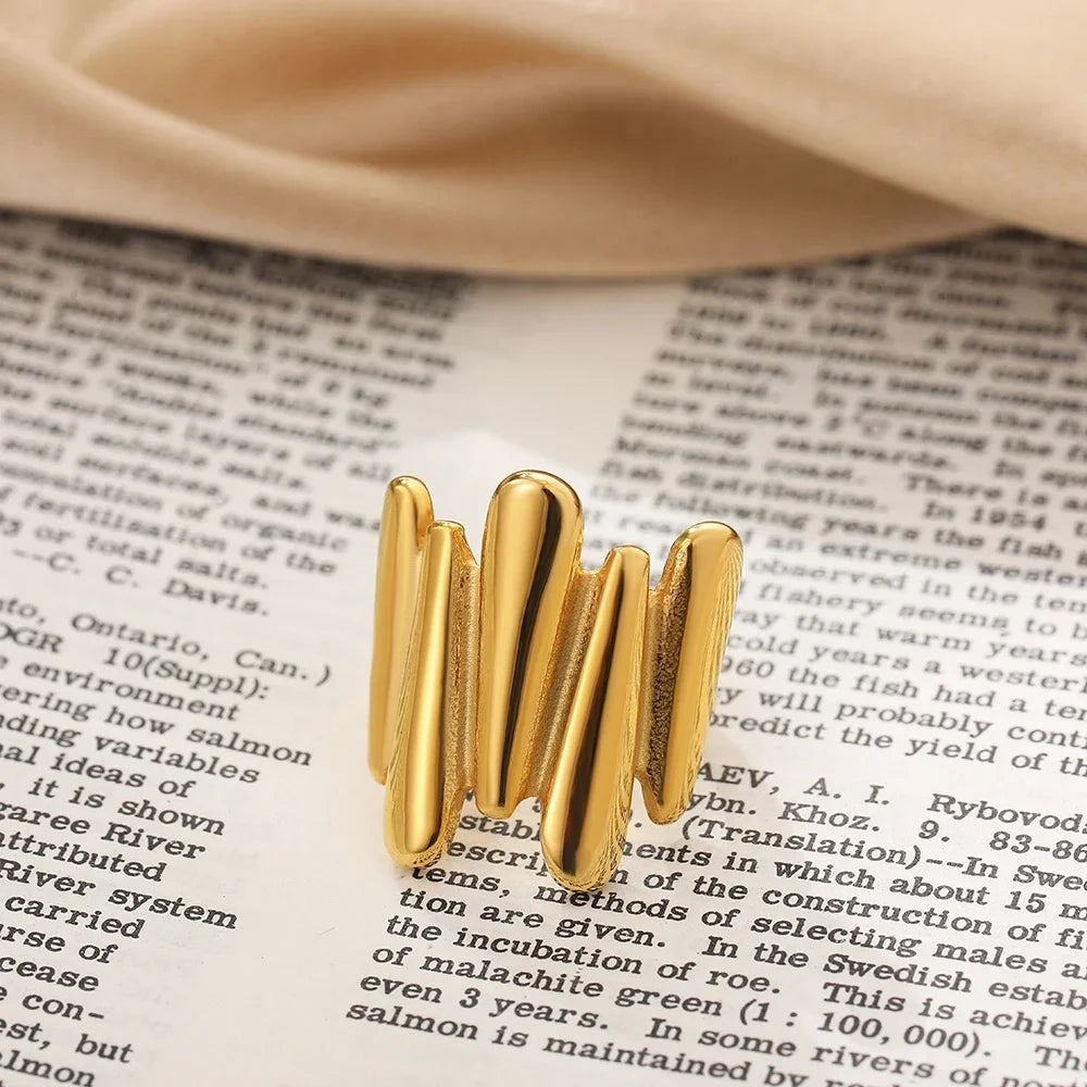 Vintage Geometric Knot Gold Plated Stainless Steel Ring Chunky Dome Jewelry Gift
