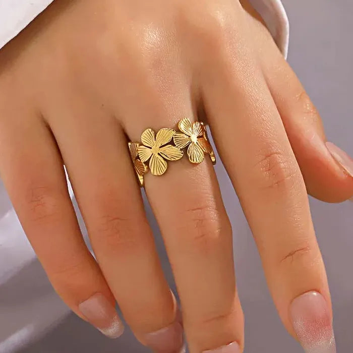 Stainless Steel Geometric Mood Tracker Ring for Women Gold Tone Jewelry