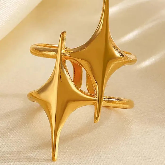 18k Gold Plated Stainless Steel Geometric Cross Ring for Women Jewelry