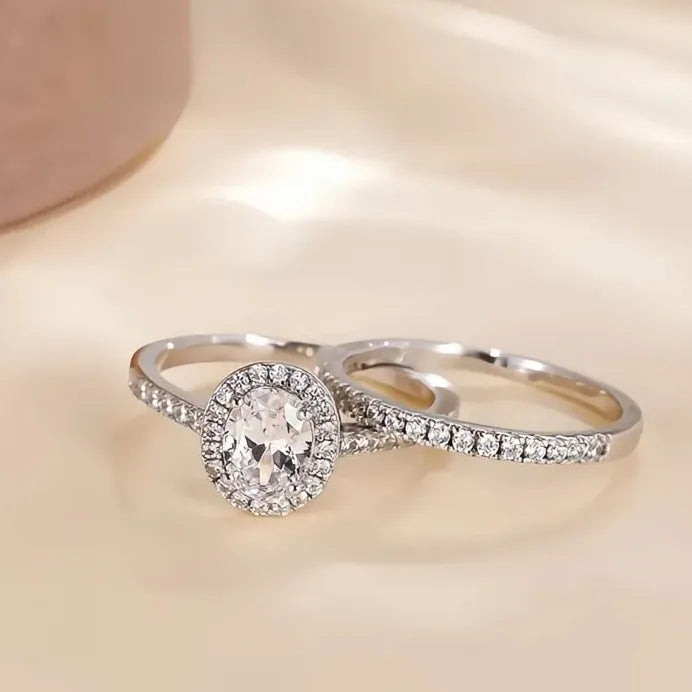 Elegant Oval Cubic Zirconia Women’s Wedding Rings Bridal Set