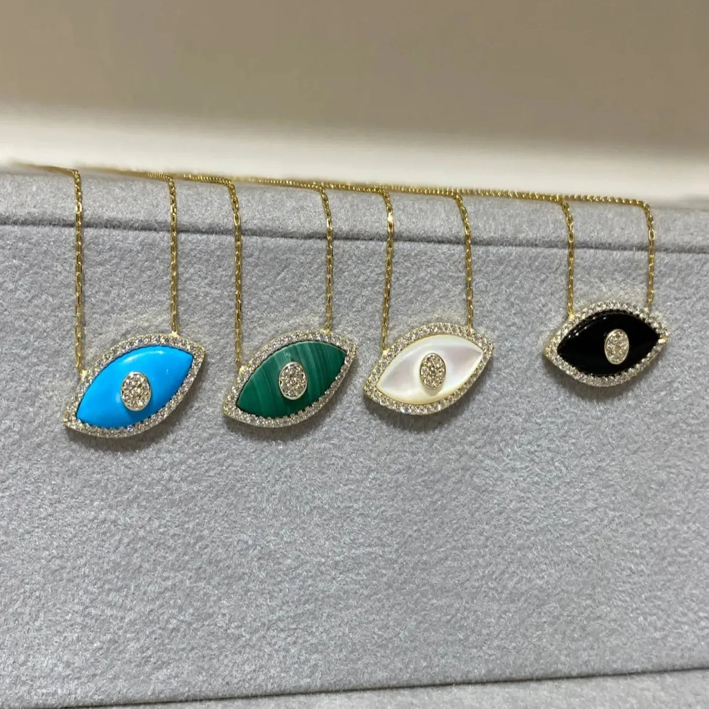 Ancient Roman Opal Evil Eye Pendant Necklace Gold Plated Titanium Choker Women