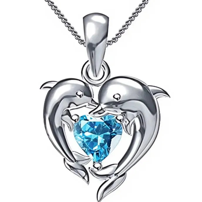 Romantic Love Dolphin Pendant Necklace for Women Copper Alloy Cubic Zirconia Jewelry Wedding Party