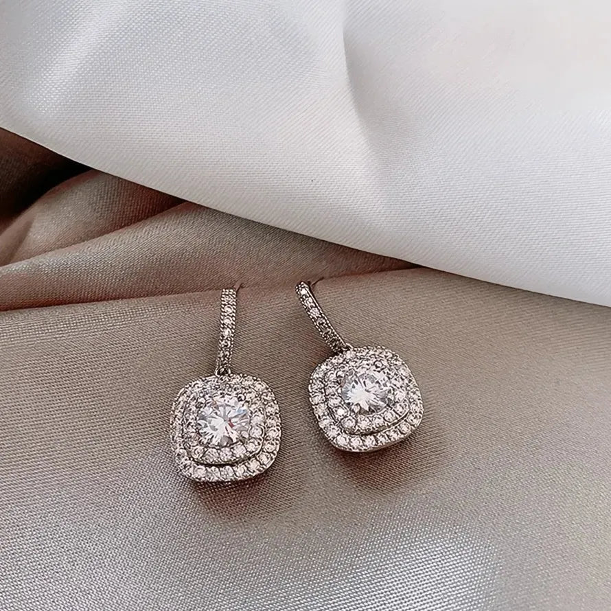 Women's Geometric Cubic Zirconia Silver Dangle Earrings Wedding Jewelry