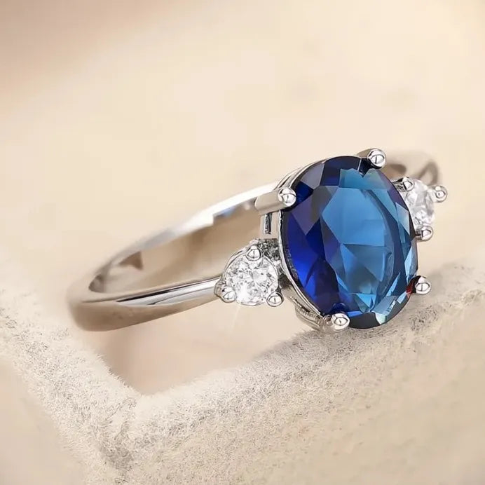 Noble Blue Cubic Zirconia Silver Wedding Ring for Women Anniversary Gift
