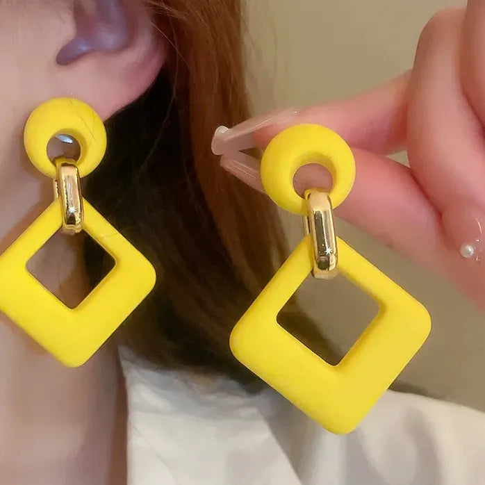 Rose Red Yellow Green Fluorescent Acrylic Square Drop Earrings for Women Stylish Jewelry