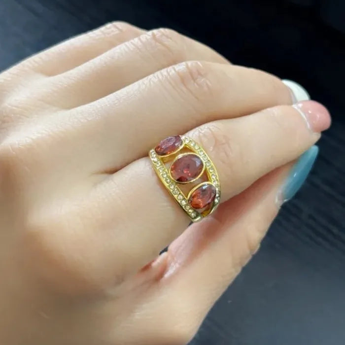 Vintage Oval Resin Crystal Ring for Women Zinc Alloy Antique Gold Wedding Jewelry