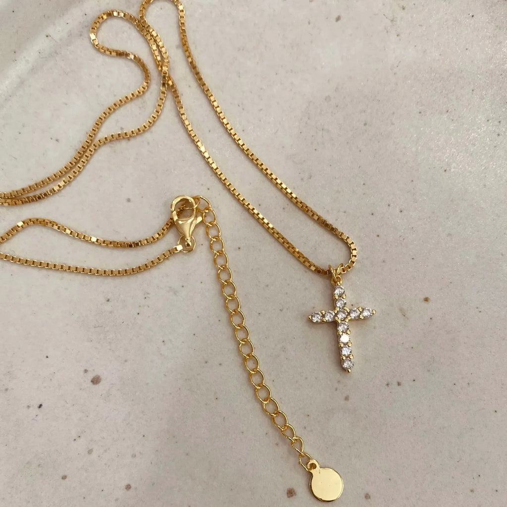Gold Cross Necklace for Women Stainless Steel Rhinestone Christian Jewelry