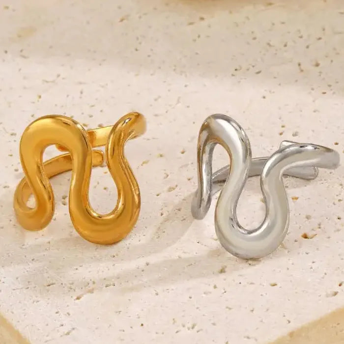 18K Gold Plated Stainless Steel Women's Vintage Geometric Cocktail Ring Jewelry