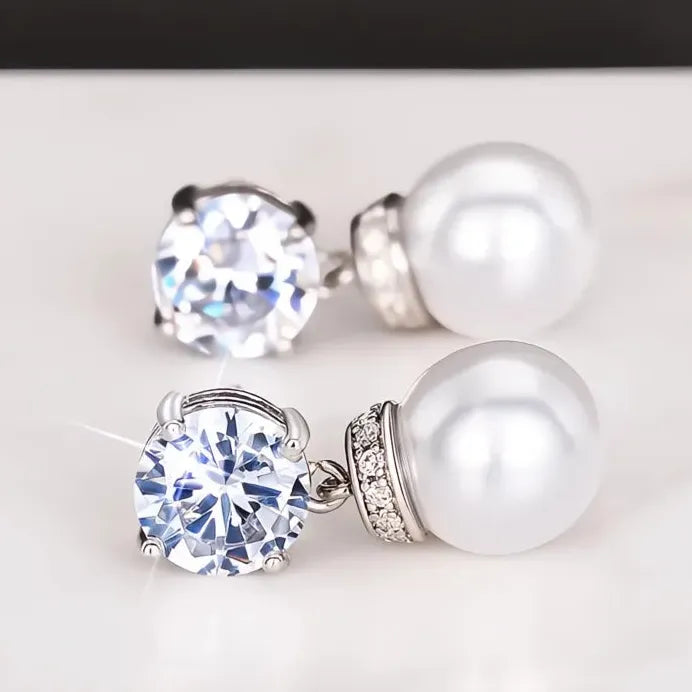 Elegant Women Silver Color Pearl Dangle Earrings Stylish Wedding Jewelry