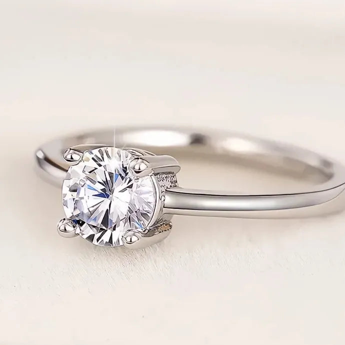 Classic Geometric Cubic Zirconia Wedding Engagement Ring for Women Brass