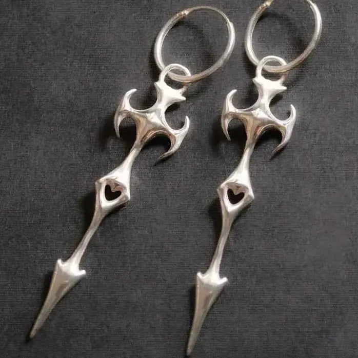Gothic Copper Cross Sword Drop Earrings Unisex Punk Hollow Dangle Jewelry