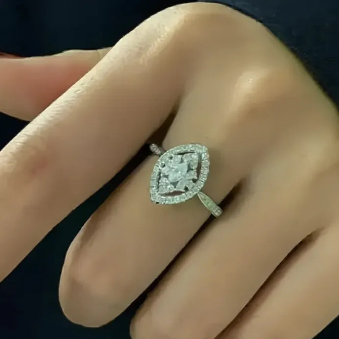 Marquise CZ Geometric Eternity Wedding Engagement Ring Silver Tone Women