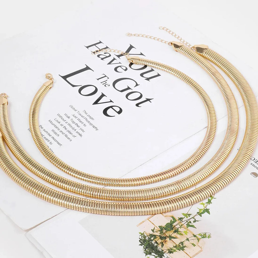 Geometric Snake Bone Chain Choker Necklace Women Stainless Steel Gold Jewelry