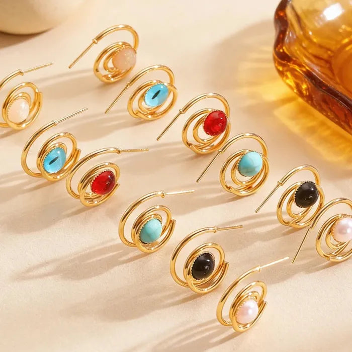 Vintage Zinc Alloy Pearl Drop Earrings Cat's Eye Dangle Jewelry Gift for Women