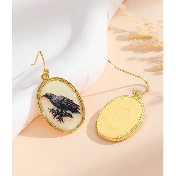Retro Oval Black Resin Inlaid Pendant Drop Earrings Women’s Party Jewelry