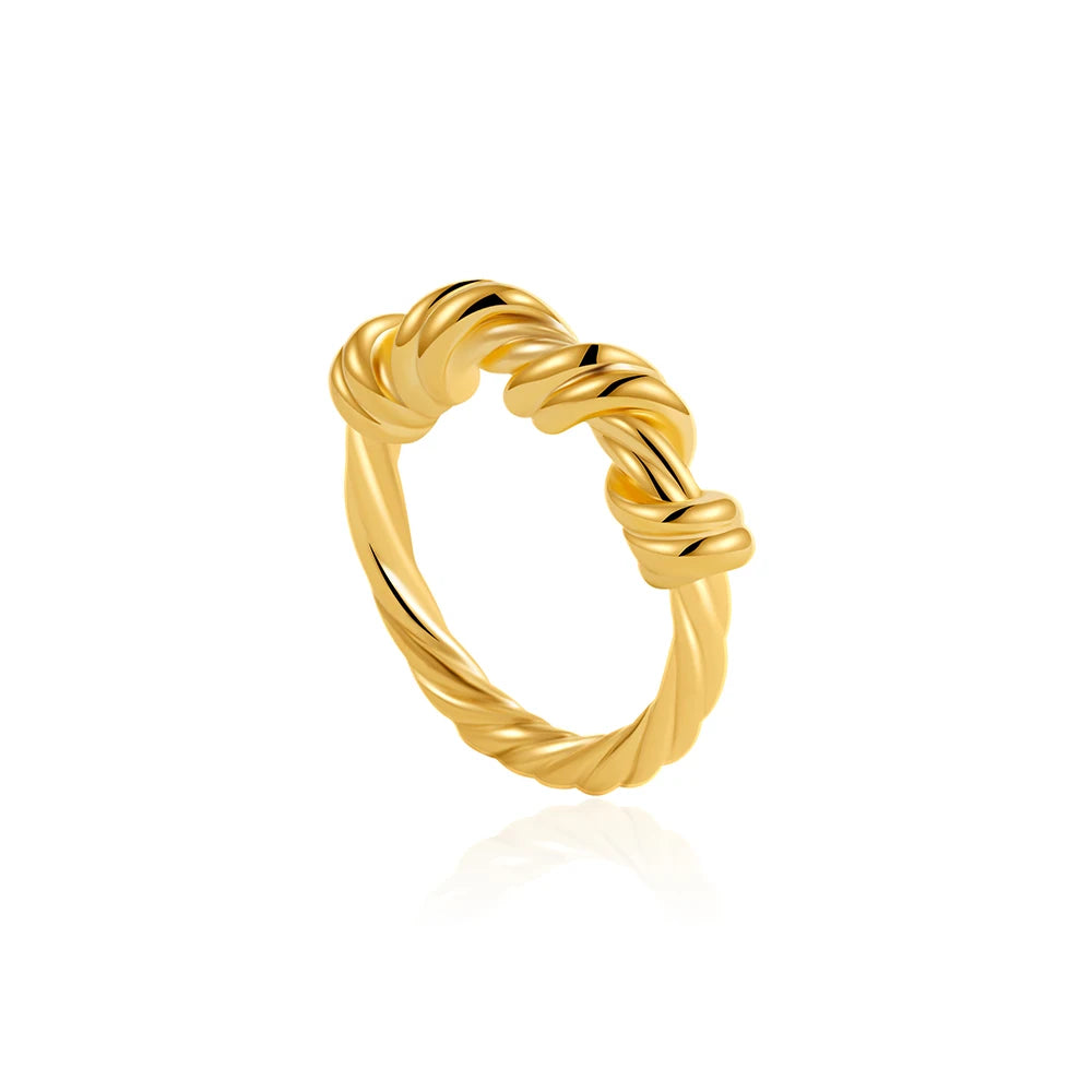 18K Gold Plated Twisted Spiral Metal Circle Ring for Women Stainless Steel Wed Band