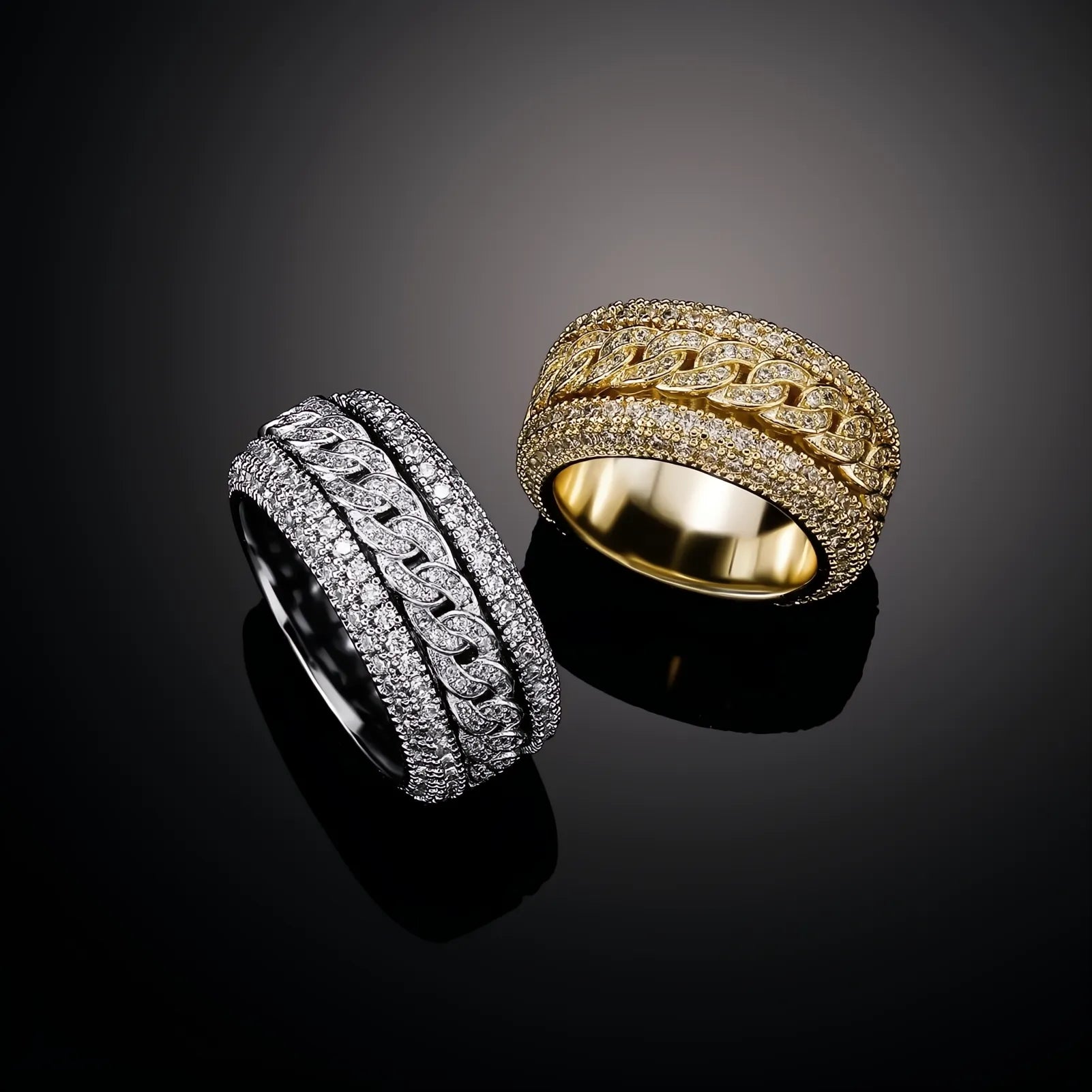 Iced Out Cuban Link Ring – Micro Pave CZ Hip Hop Bling Ring for Men Women