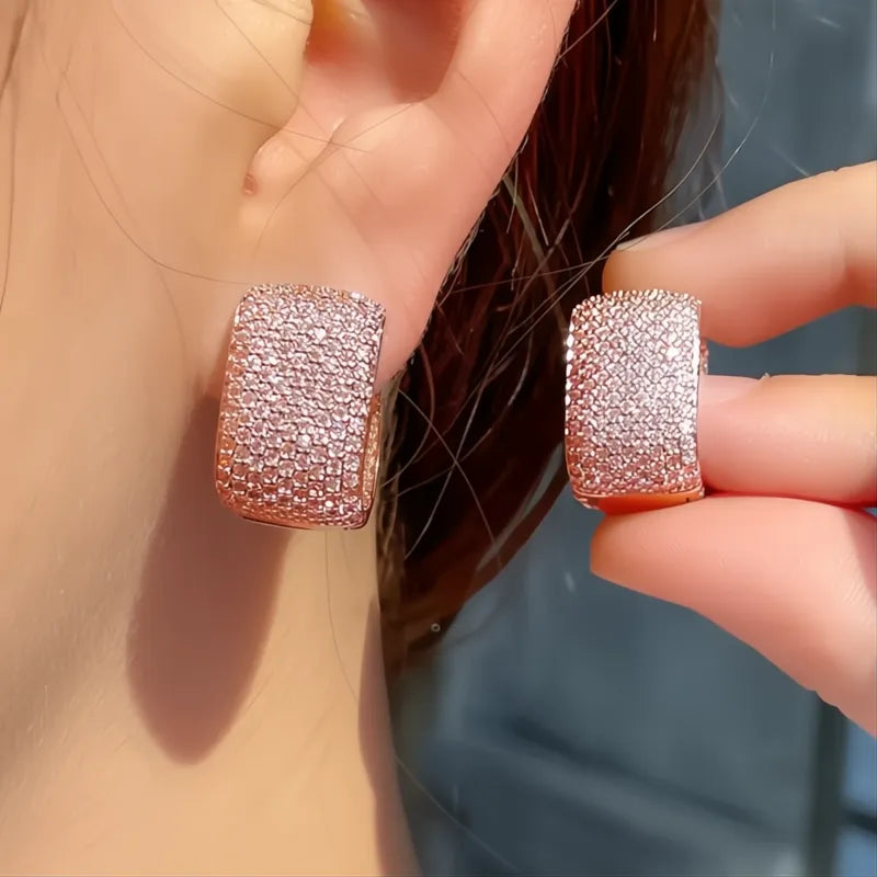 Full Cubic Zirconia Hoop Earrings for Women Bling Bling Luxury Bridal Wedding Jewelry