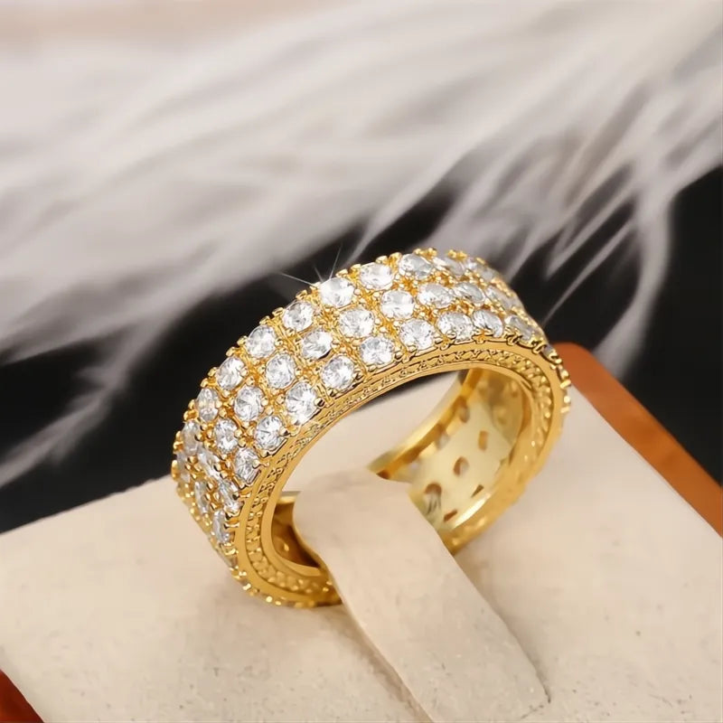 Luxury Gold & Silver Color Promise Rings Full Paved CZ Stone Brass Wedding Jewelry for Women