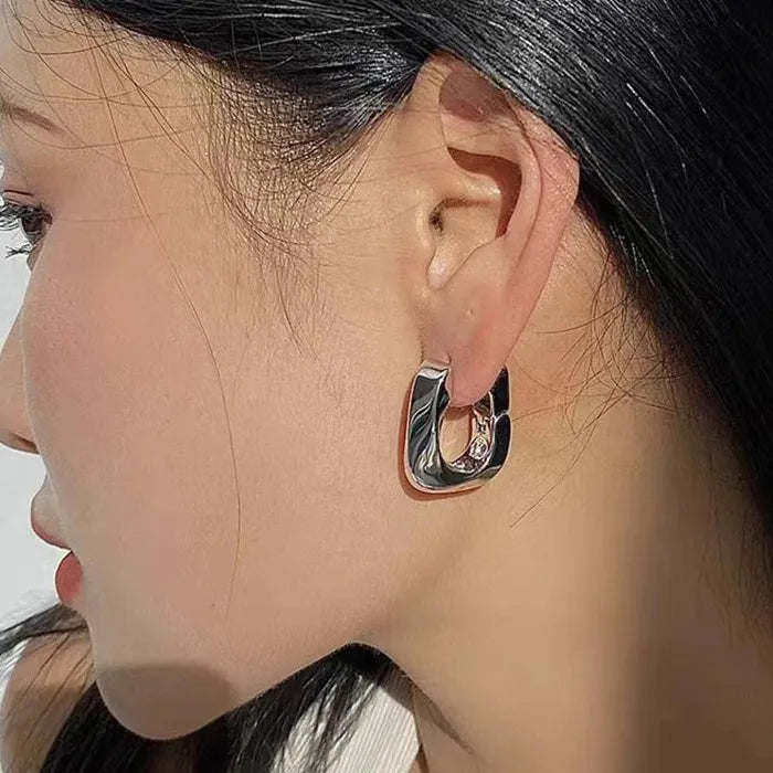 Twisted Rectangle Copper Alloy Hoop Earrings Unisex Y2K Jewelry