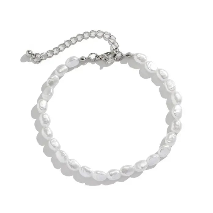 Oval Imitation Pearl Chain Bracelet Necklace Men Women Handmade Classic Jewelry Set