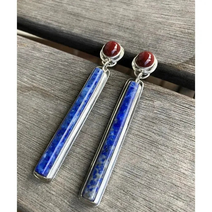 Retro Bohemian Lapis Lazuli Earrings Zinc Alloy Drop Pendant Jewelry Women