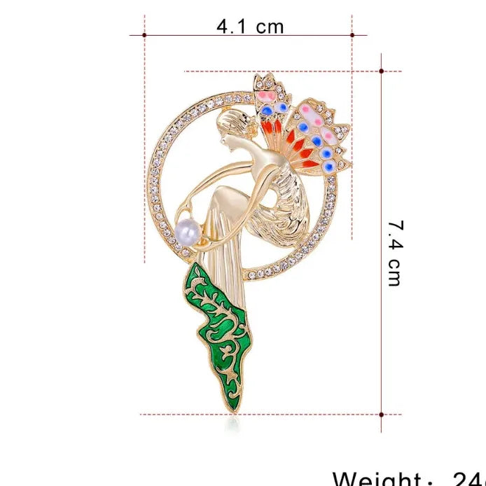 Elegant Pearl Crystal Angel Girl Brooch Colorful Pin Jewelry for Women