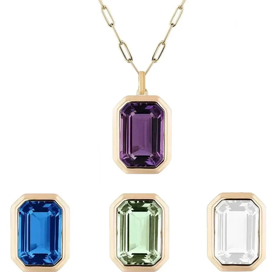 Retro Hip-Hop Multicolor Geometric Square Crystal Pendant Necklace Cuba Chain Women