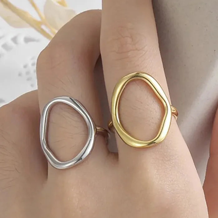 Stainless Steel Hollow Out Gold Color Geometric Resizable Ring for Women