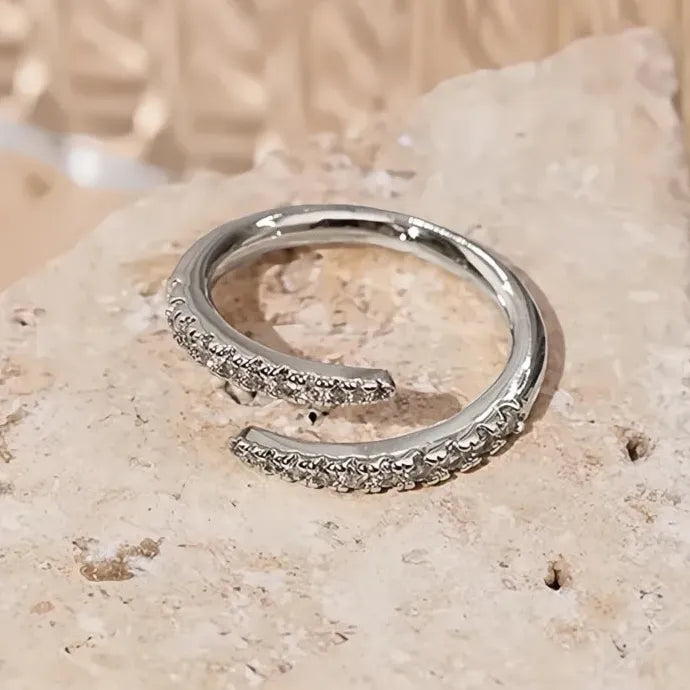 Stylish Women’s Opening Ring with Shiny Cubic Zirconia Brass Jewelry