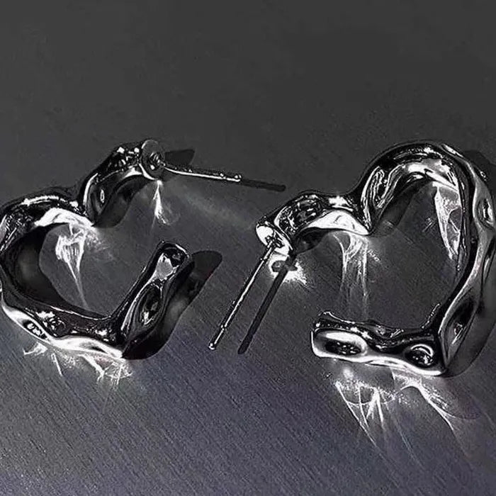 Y2K Korean Vintage Silver Heart Hoop Earrings Zinc Alloy Jewelry