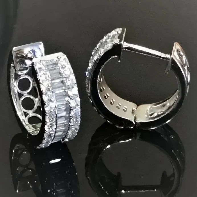 Elegant Classic Silver Geometric Cubic Zirconia Hoop Earrings for Women