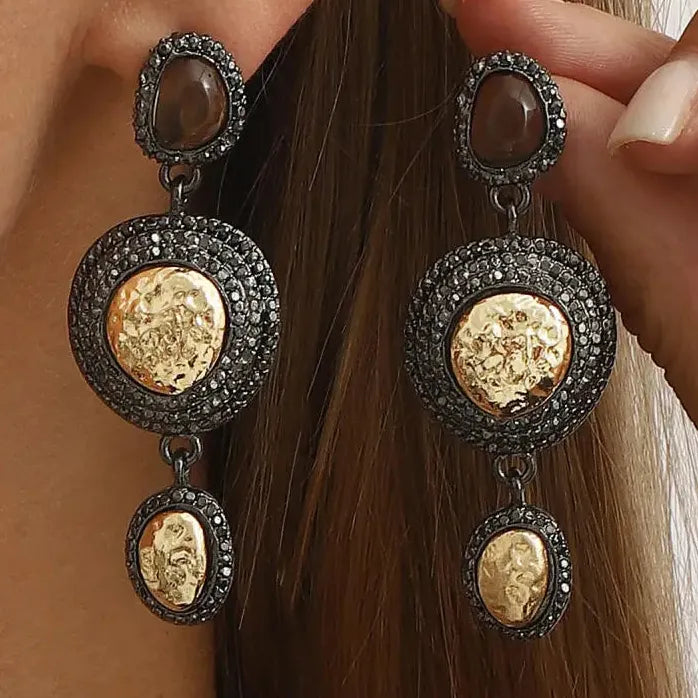 Vintage Black Zircons Oval Geometric Drop Earrings for Women Jewelry