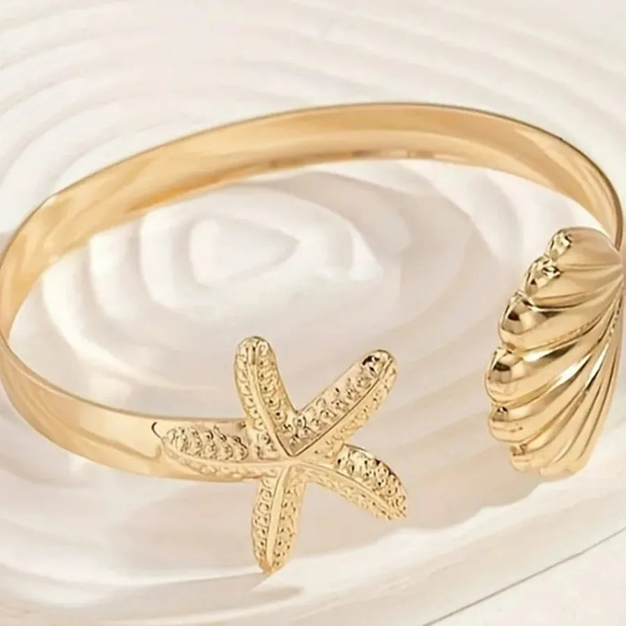 Stainless Steel Sea Star Cuff Bracelet Metal Bangle Vintage Hip Hop Men Women