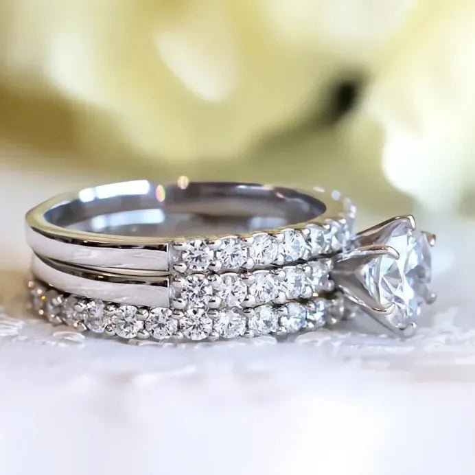 Elegant Cubic Zirconia Bridal Wedding Rings Set for Women