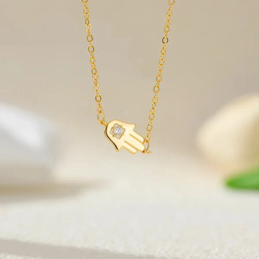 18K Gold Plated Geometric Palm Love Heart Cross Pendant Necklace CZ Charm