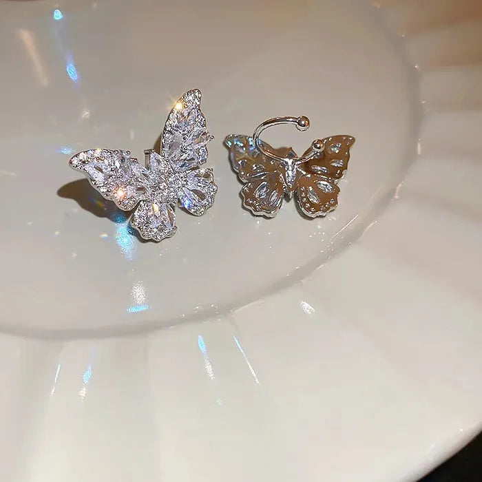 Crystal Butterfly Zinc Alloy Clip-On Ear Cuff Earrings for Women Y2K 2026