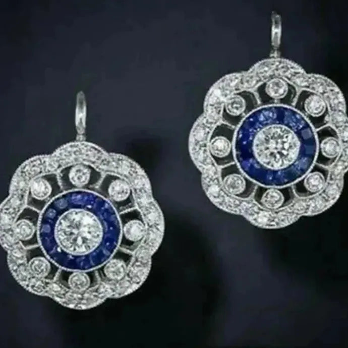 Flower Inlay Rhinestone Dangle Earrings for Women Zinc Alloy Fashion Jewelry
