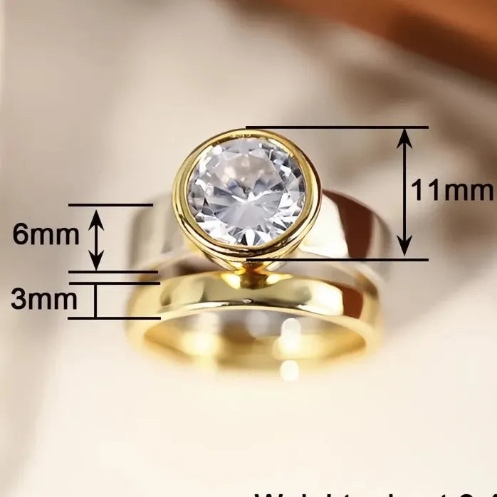 Two Tone 2Pcs Cubic Zirconia Brass Wedding Engagement Rings for Women