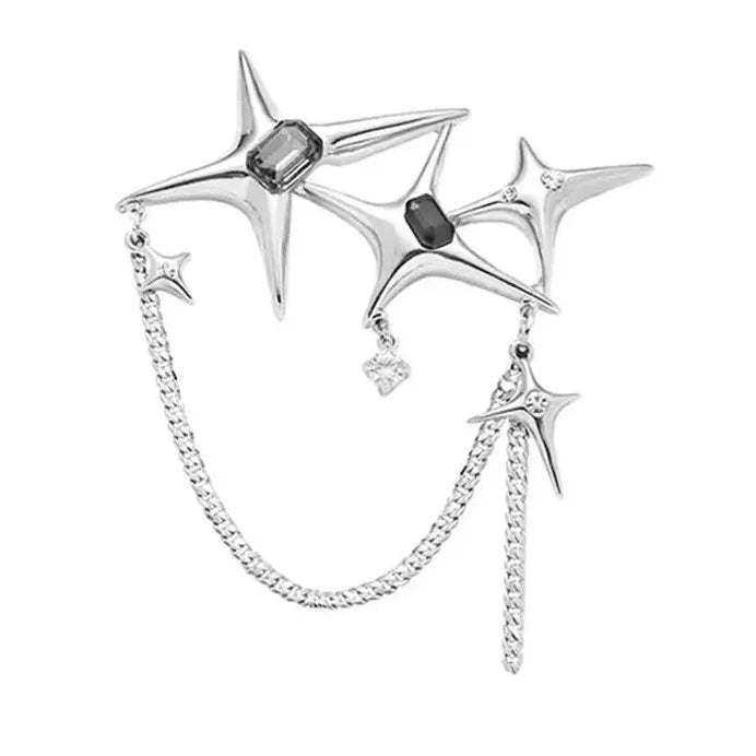 Four-Pointed Star Zinc Alloy Brooch Chain Trendy Jewelry Accessory